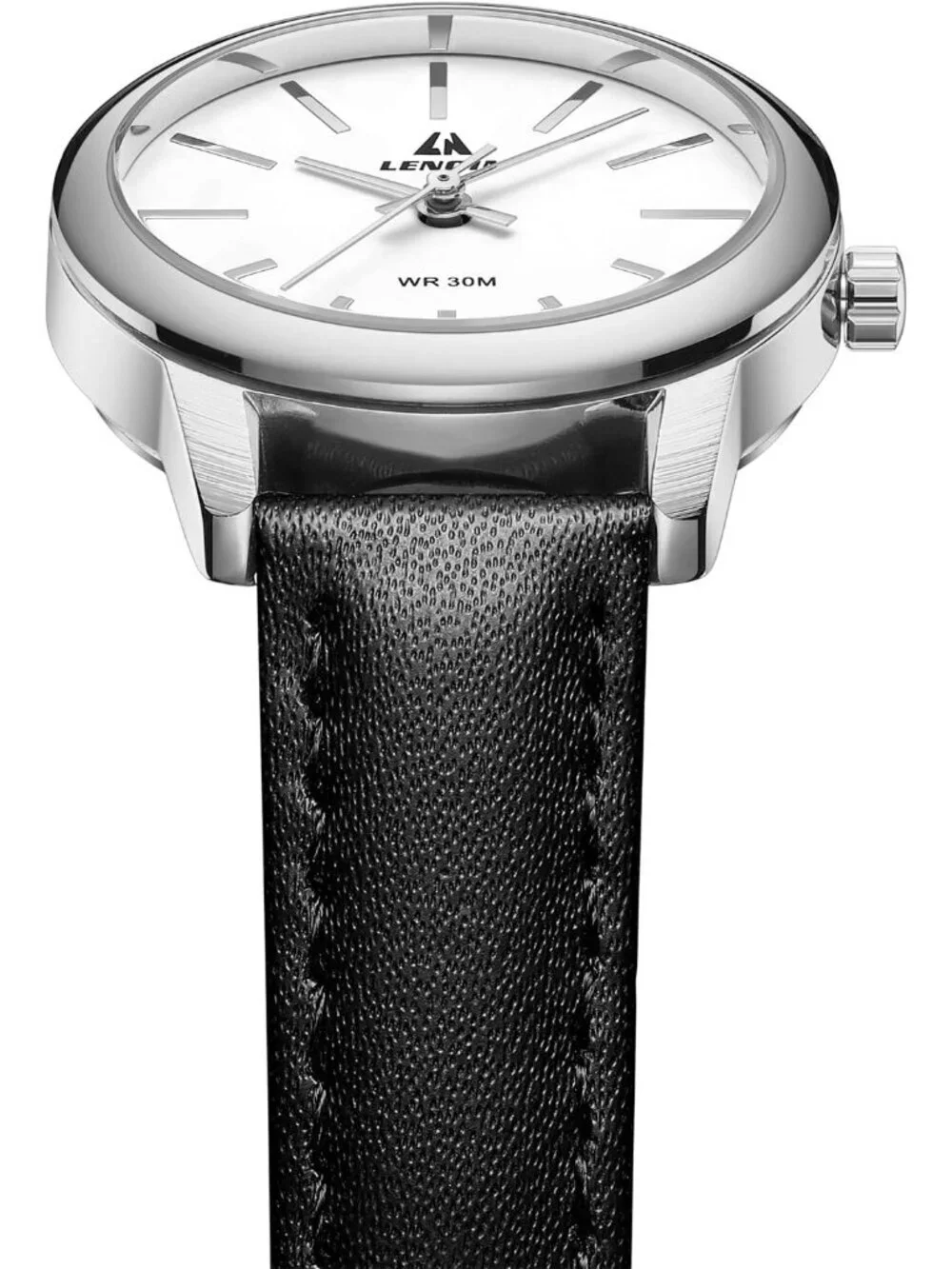 Ln Lenqin Womens Black Silver Analog Quartz Leather Strap Waterproof Wrist Watch